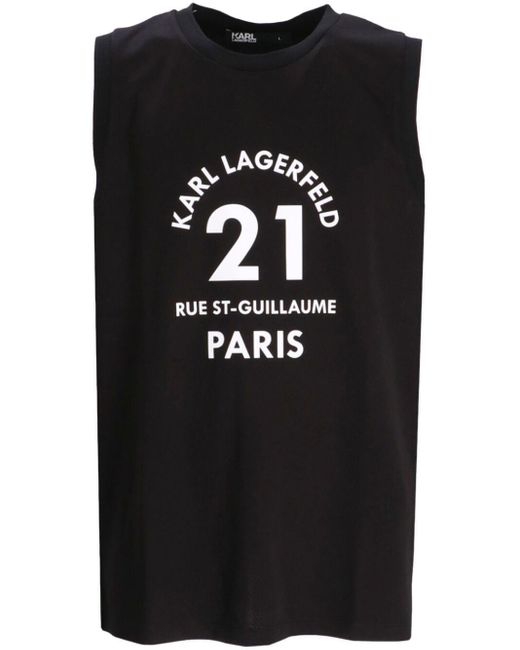 Karl Lagerfeld Black 21 Rue St-guillaume-print Tank Top for men