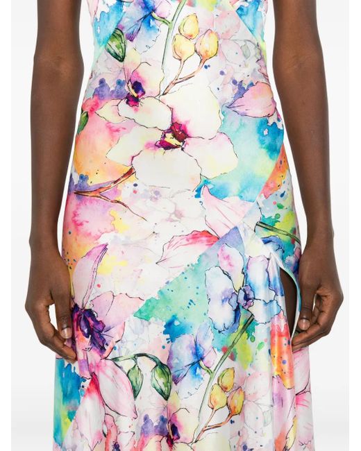 ROSERRY White Seville Halterneck Floral-Print Maxi Dress