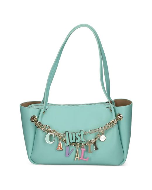 Just Cavalli Blue Top-Handles Chain-Detail Tote Bag