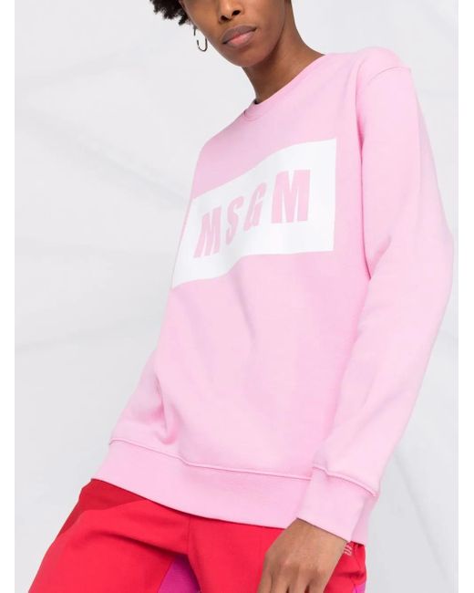 MSGM Pink Crew Neck Logo-Print Sweatshirt