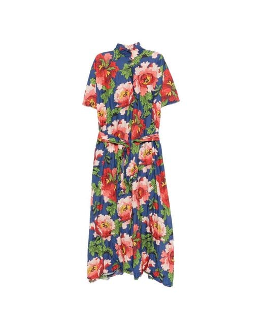 Daniela Gregis White Floral-Print V-Neck Midi Dress