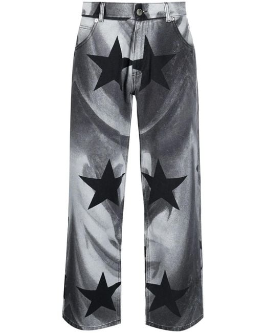 Liberal Youth Ministry Gray Photograph-Print Cotton Cropped Jeans for men
