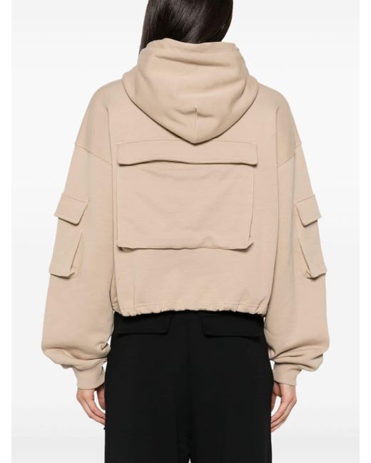 MSGM Natural Logo-embroidered Cropped Hoodie