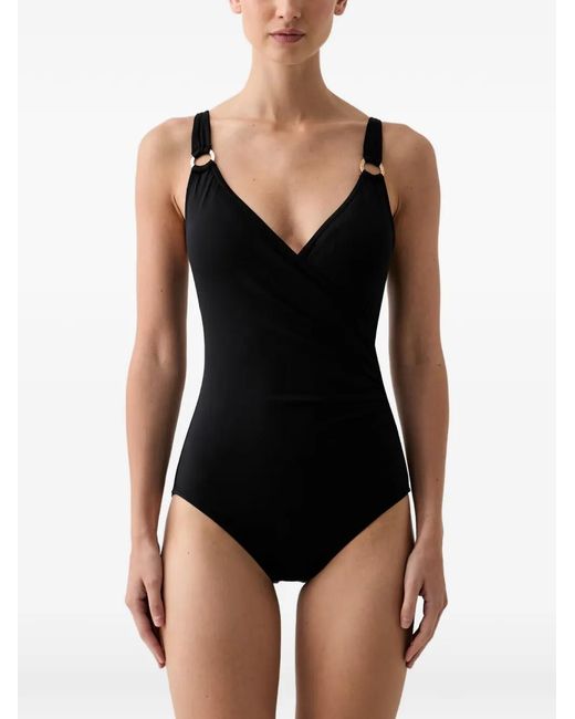 MICHAEL Michael Kors Black Wrap-Style Ring-Detail Swimsuit