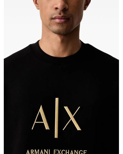 ARMANI EXCHANGE Black Logo-Embroidered Sweatshirt for men