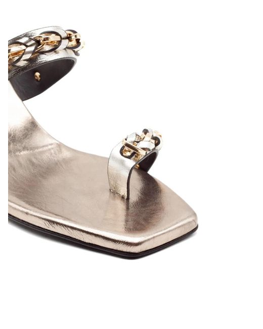 DONNARì White Laminated Chain Strap Sandals