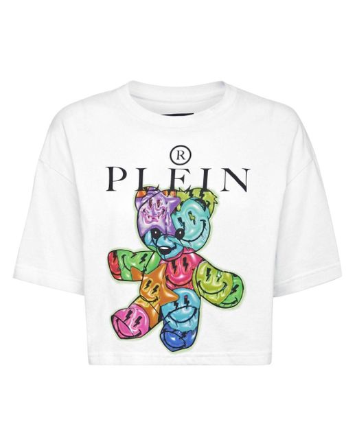 Philipp Plein White Cropped-T-Shirt mit Print