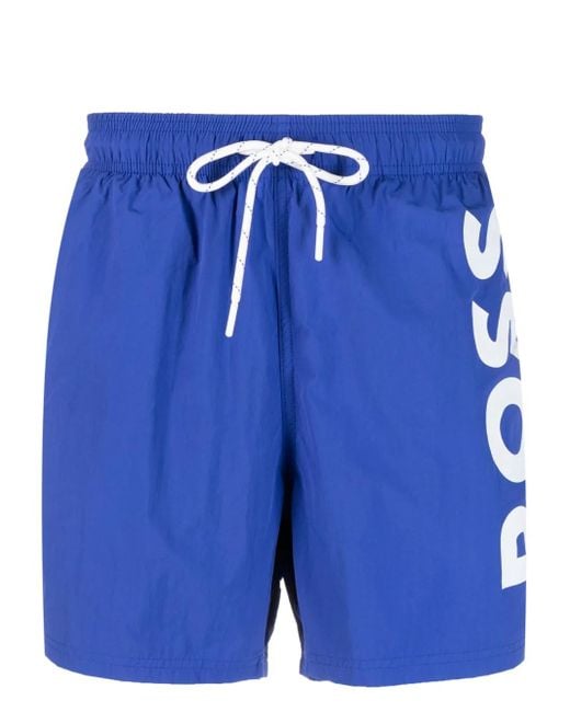 Boss Blue Octopus Logo-Print Swim Shorts for men