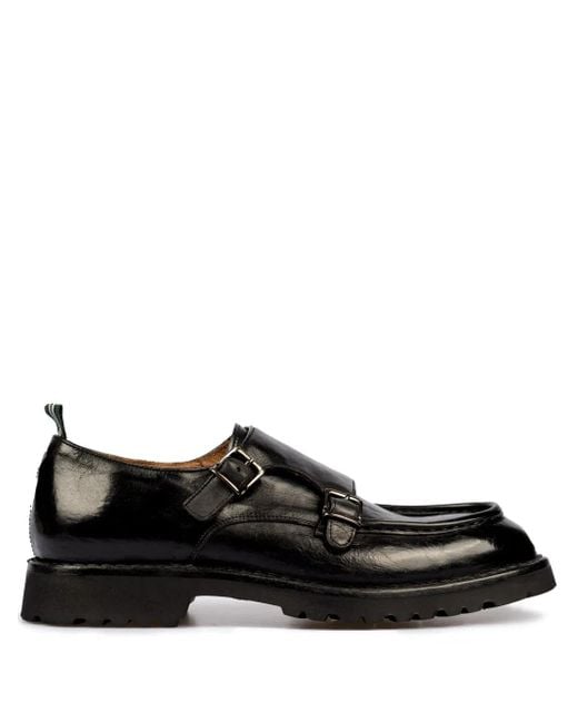 Green George Black Leather Monk Shoes for men