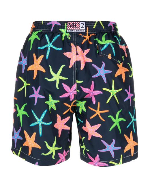 Mc2 Saint Barth Blue Graphic-Print Drawstring Swim Shorts for men