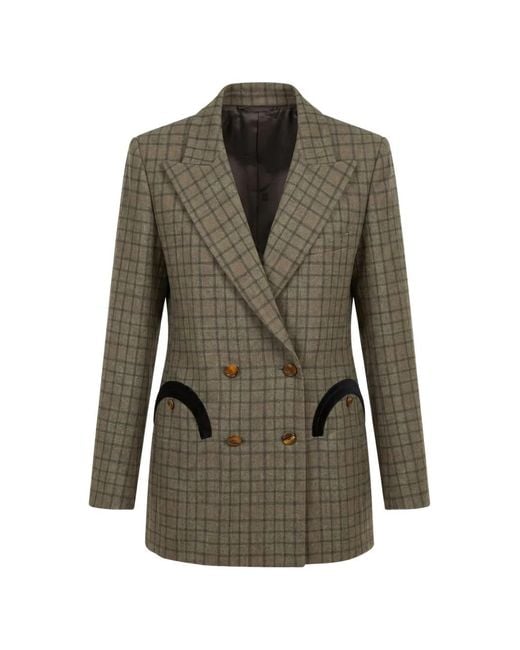 Blazé Milano Green Check-Pattern Double-Breasted Blazer