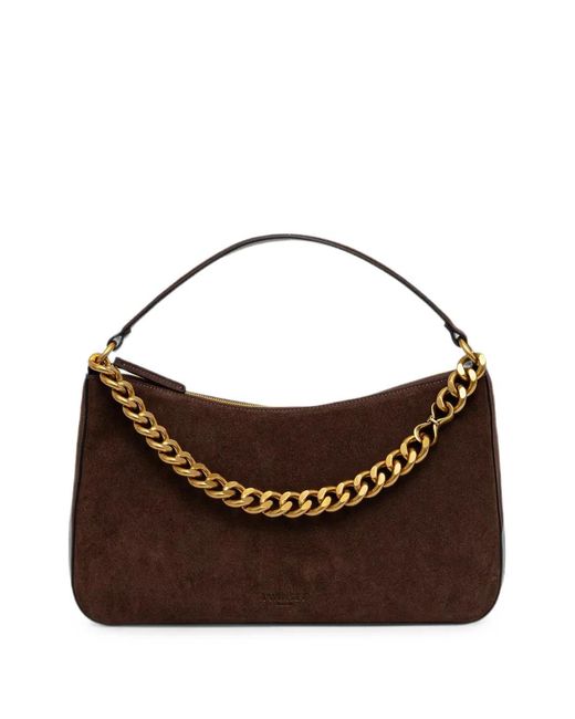 Twinset Brown Chain-Link Suede Tote Bag