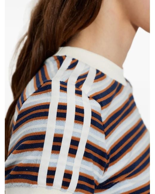 Adidas Natural Summer Glow Striped Logo-Patch T-Shirt