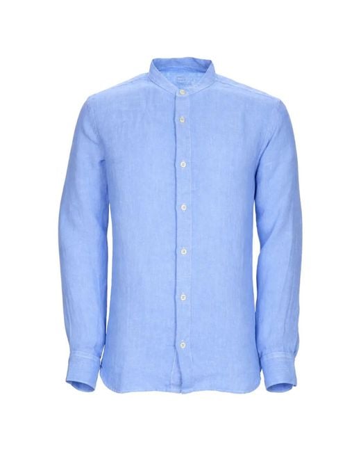 120% Lino Blue Linen Long-Sleeve Shirt for men