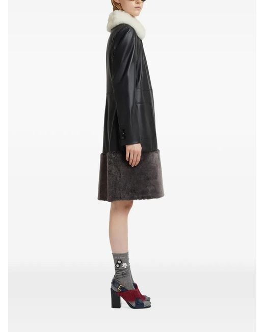 Marni Black Manteau En Cuir À Doublure Lainée