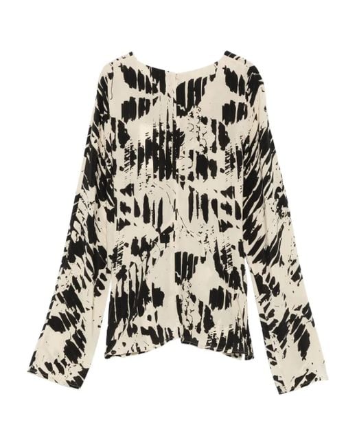 Soeur White Abstract-Print Silk Top