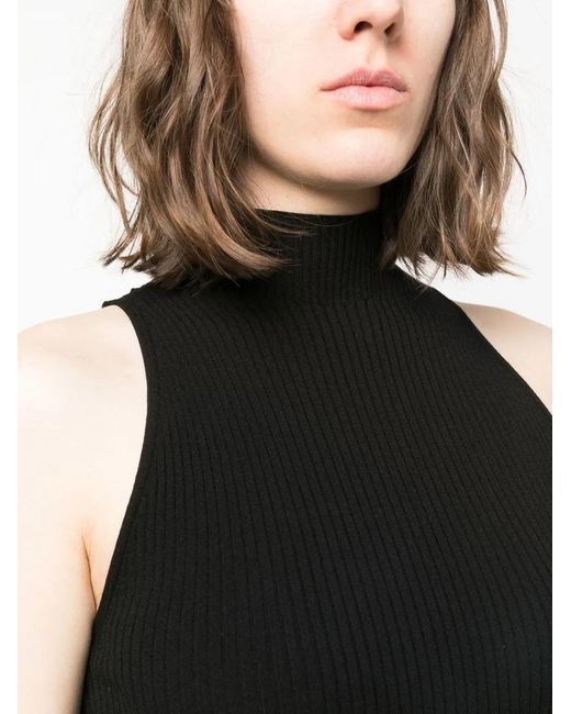 Twinset Black Mock-Neck Ribbed Top
