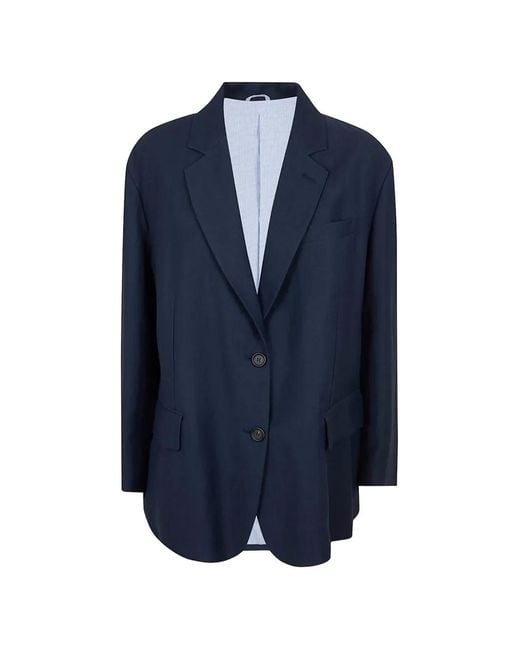 Brunello Cucinelli Blue Buttoned Flap-Pocket Blazer