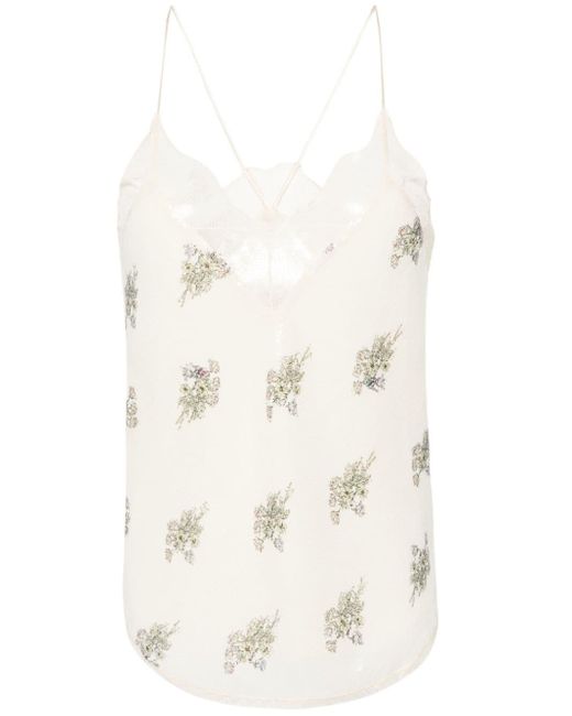 Zadig & Voltaire White Christy Sequin Flower Tank Top