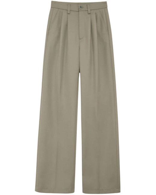 Anine Bing Natural Carrie Pleat-detail Wool Trousers