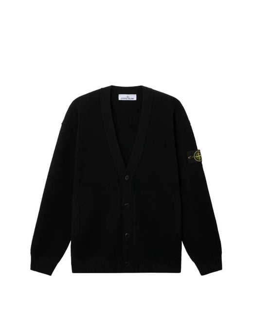 Stone Island Black Logo-Patch Button-Up Cardigan for men