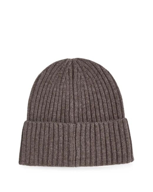Karl Lagerfeld Brown Logo-Patch Beanie for men