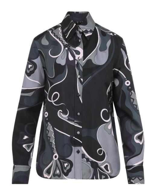 Emilio Pucci Gray Seidenhemd mit abstraktem Print