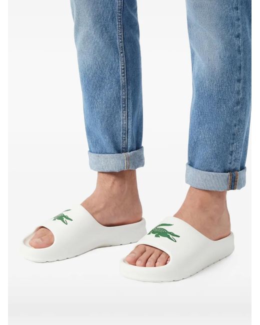 Lacoste White Logo-Print Slides for men