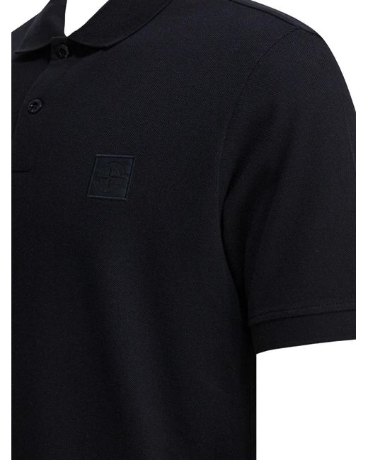 Stone Island Black 2200002 50/2 Organic Cotton Piqué_S.I.Ghost Polo for men