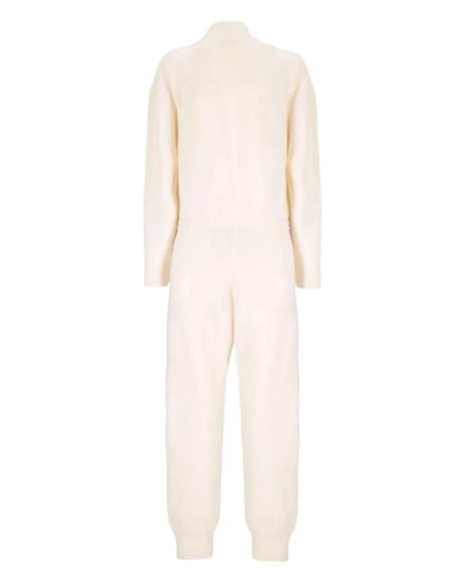 Laneus White Knitted Button Jumpsuit