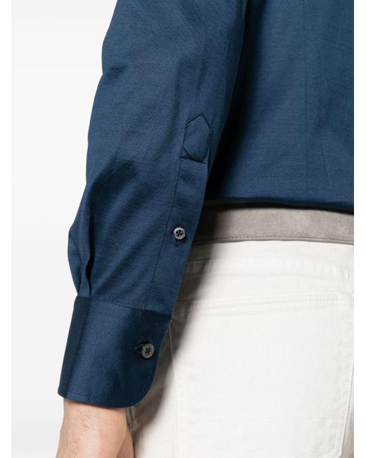 Canali Blue Classic-collar Cotton Shirt for men