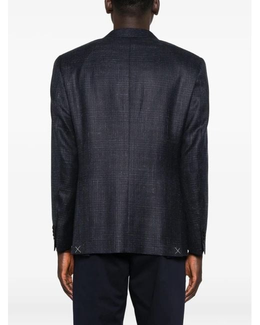 Canali Blue Check-Pattern Single-Breasted Blazer for men