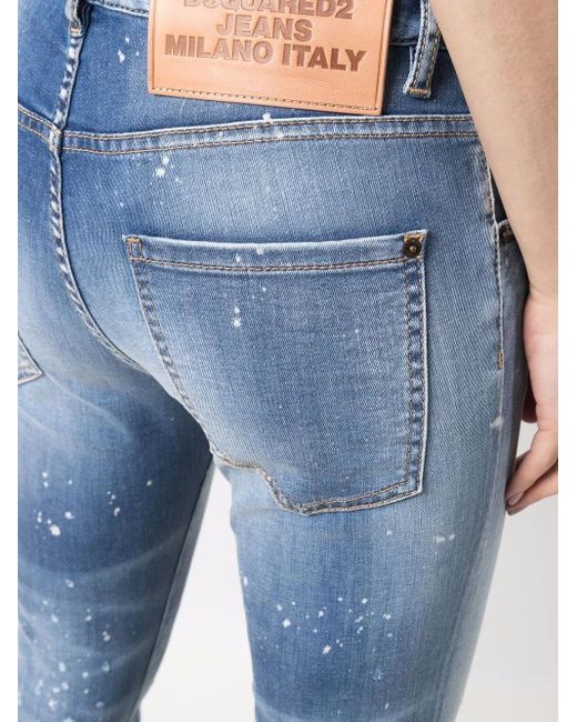 DSquared² Blue Cropped Distressed-Effect Skinny Jeans