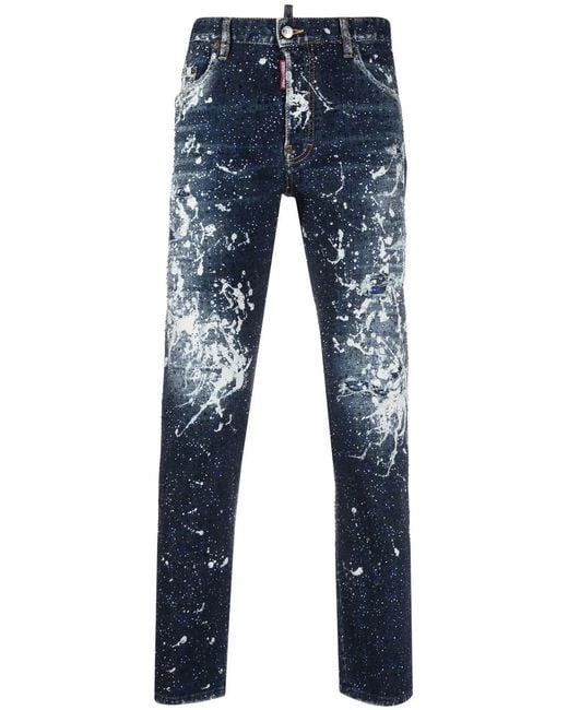 DSquared² Blue Paint Splatter Effect Jeans for men