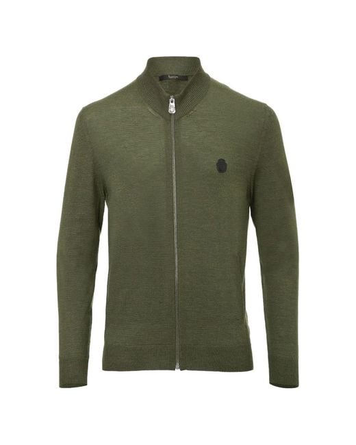 Billionaire Green Just Logo-Patch Zip-Up Cardigan for men