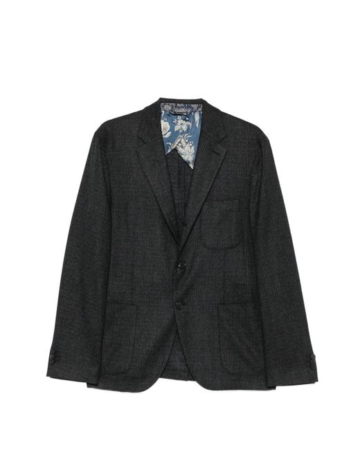 Etro Black Check-Pattern Single-Breasted Blazer for men