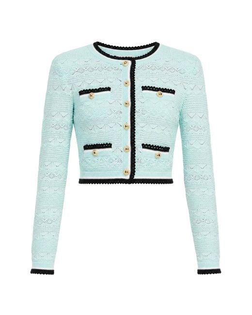 Self-Portrait Blue Pointelle-Knit Pleated Mini Skirt