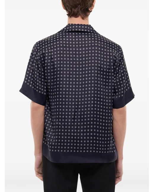 Fursac Blue Geometric-Pattern Short-Sleeve Shirt for men