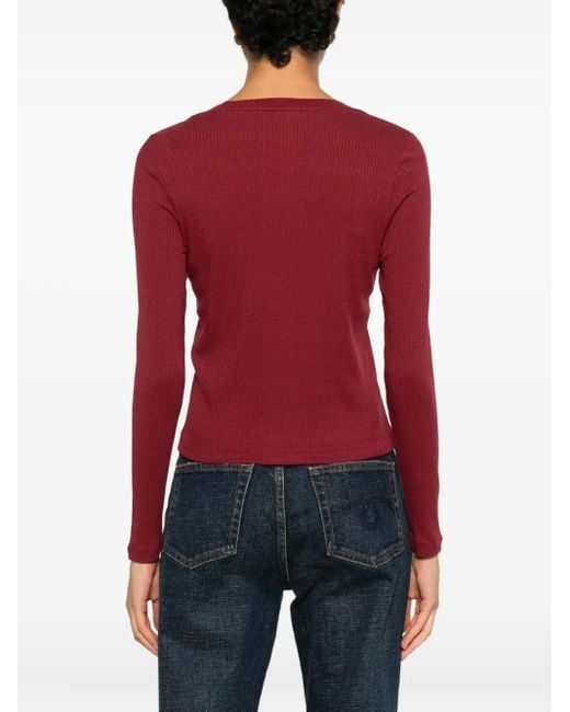 Maison Kitsuné Top Met Geborduurd Logo En Lange Mouwen in het Red