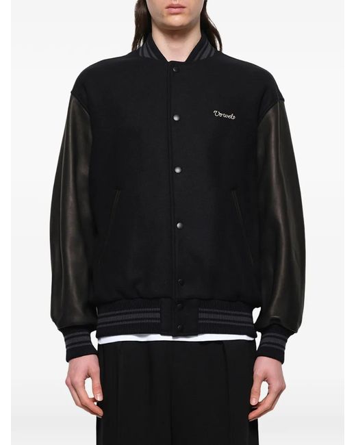 vowels Black Logo-Embroidered Wool Varsity Jacket for men