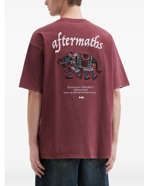 AFTERMATHS Purple Elephant-Embroidered T-Shirt for men