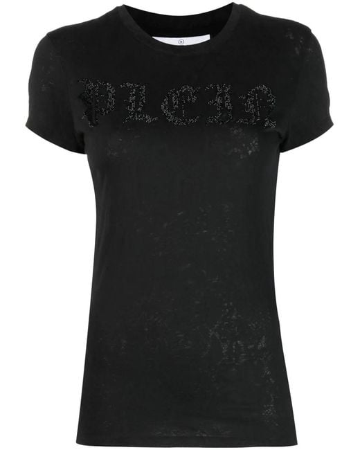 Philipp Plein Black Rhinestone-Logo Snake-Print T-Shirt