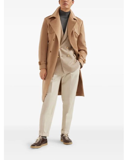 Brunello Cucinelli Natural Double-Breasted Cashmere Coat for men