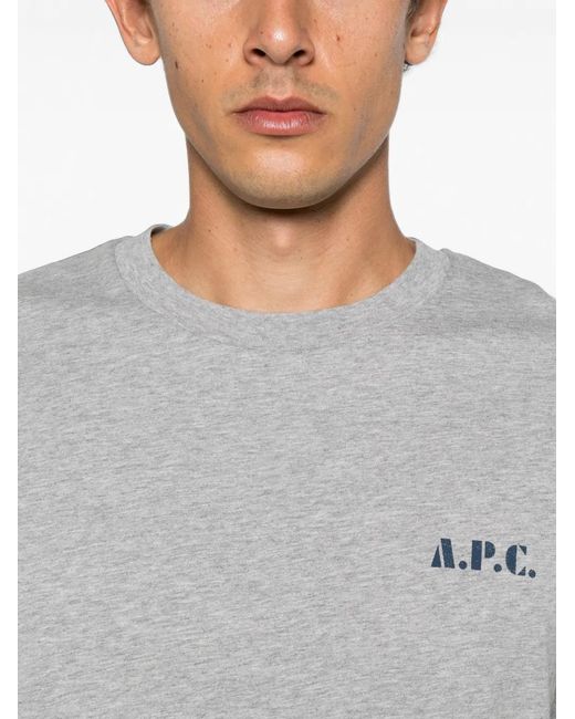 A.P.C. Gray Logo-Print T-Shirt for men