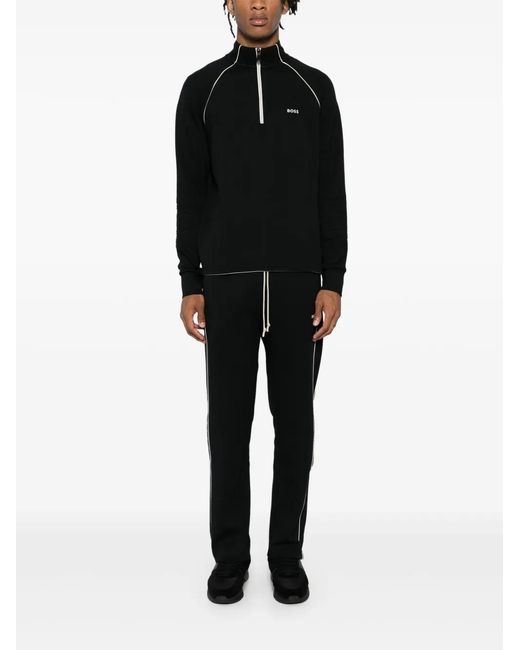 Boss Black Drawstring Stretch-Cotton Track Pants for men
