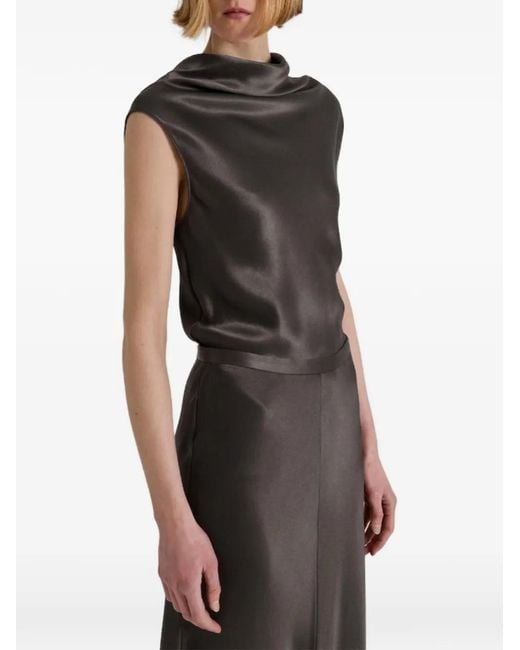 Alberta Ferretti Black Satin-Finish Cowl-Neck Top