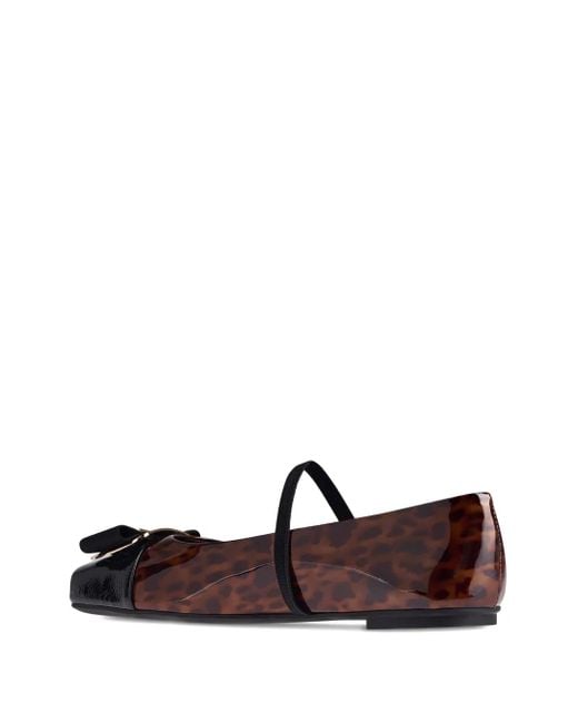 Ferragamo Brown Vara Plate Patent-Leather Ballet Flats