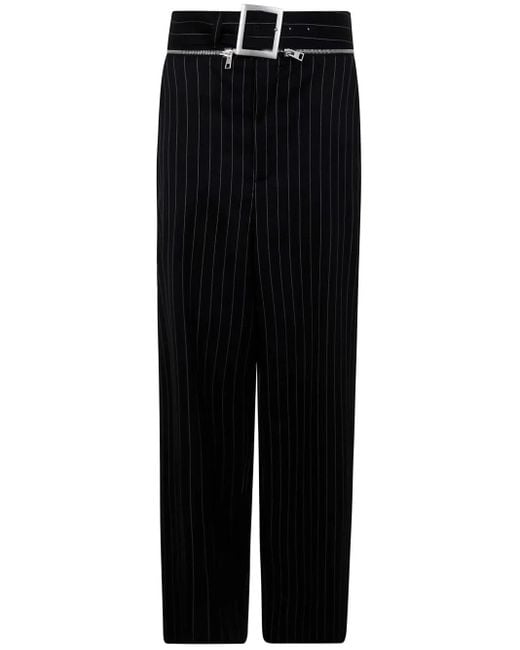 Jean Paul Gaultier Black Pinstripe Wool Tailored Trouser With Zip Off Belt