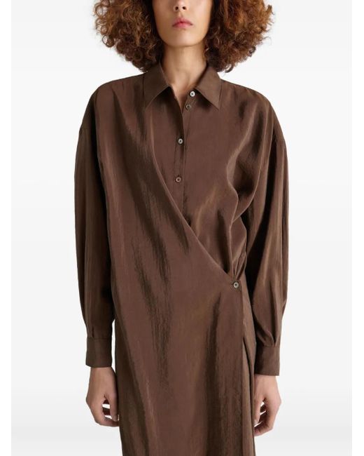Lemaire Brown Twisted Midi Shirt Dress