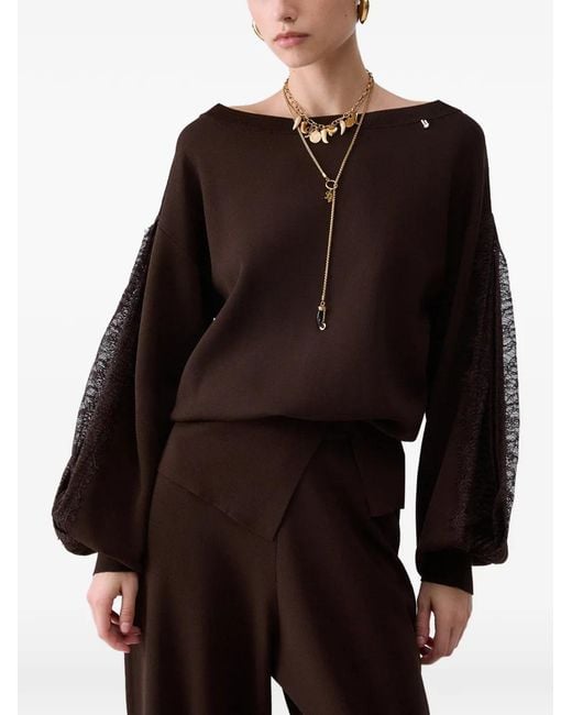 Liu Jo Brown Sweater With Lace Inserts